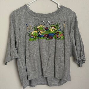 Frog Band Graphic T-Shirt Gray Made in USA (L)